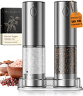 Electric Salt and Pepper Grinder Set, Rechargeable Automatic Salt and Pepper Shaker with 6 Adjustable Coarseness, Large-Capacity Pepper Mill Kitchen Appliances (Rechargeable-Stainless Steel)