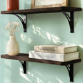Reinforced Steel Bracket Brown Shelves for Wall - Easy to Install, Template and Video Included - Wall Mounted Rustic Wood Shelves for Bathroom, Wall Shelves for Living Room