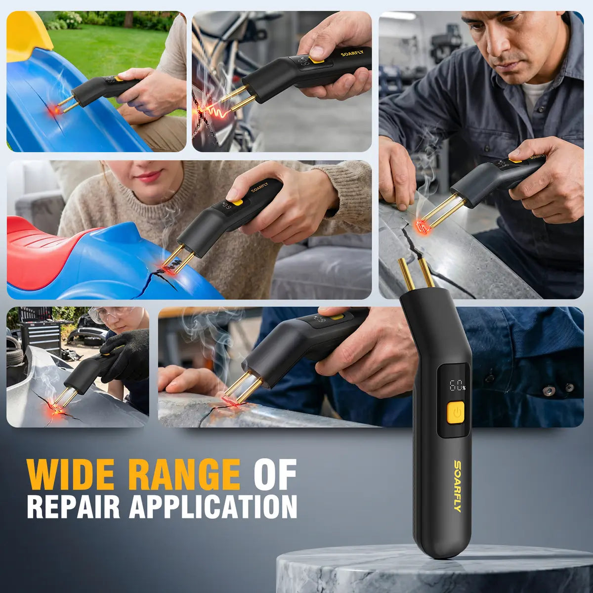 SOARFLY F4 Cordless Plastic Welder Kit, Ergonomic Portable Plastic Welding Kit with 200 Staplers, Front Light, Hot Stapler Kit, Plastic Welder Gun Kit, Storage Toolbox for Bumper Repairs, DIY Projects