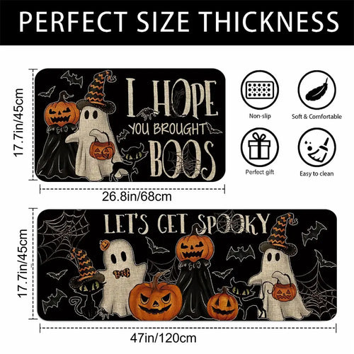 2Pcs Holloween Kitchen Rug Mat BOO! Terrifying Skeleton Horror Pumpkin Bat Spider Web Wizard Floor Mat Set Farmhouse Kitchen Rug Non Slip Restaurant Floor Dining Room Laundry Room Decor Carpet Mat Fall Decor Home Decor Rug Kitchen Floor Mats