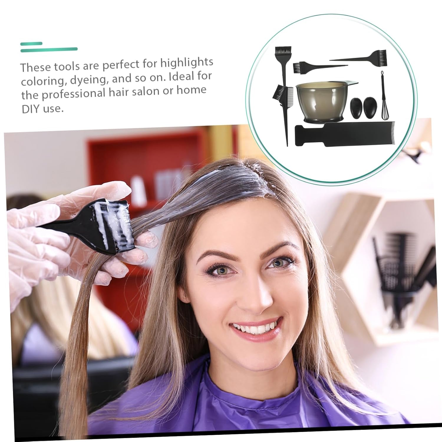 Hair Dye Paddle Kit with Bowl, Comb, Spoon and Brush for Salons
