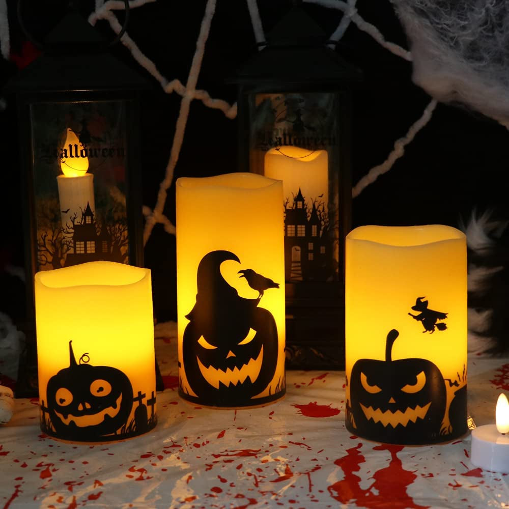 Pumpkin Halloween Flameless Candles Battery Operated with Timer