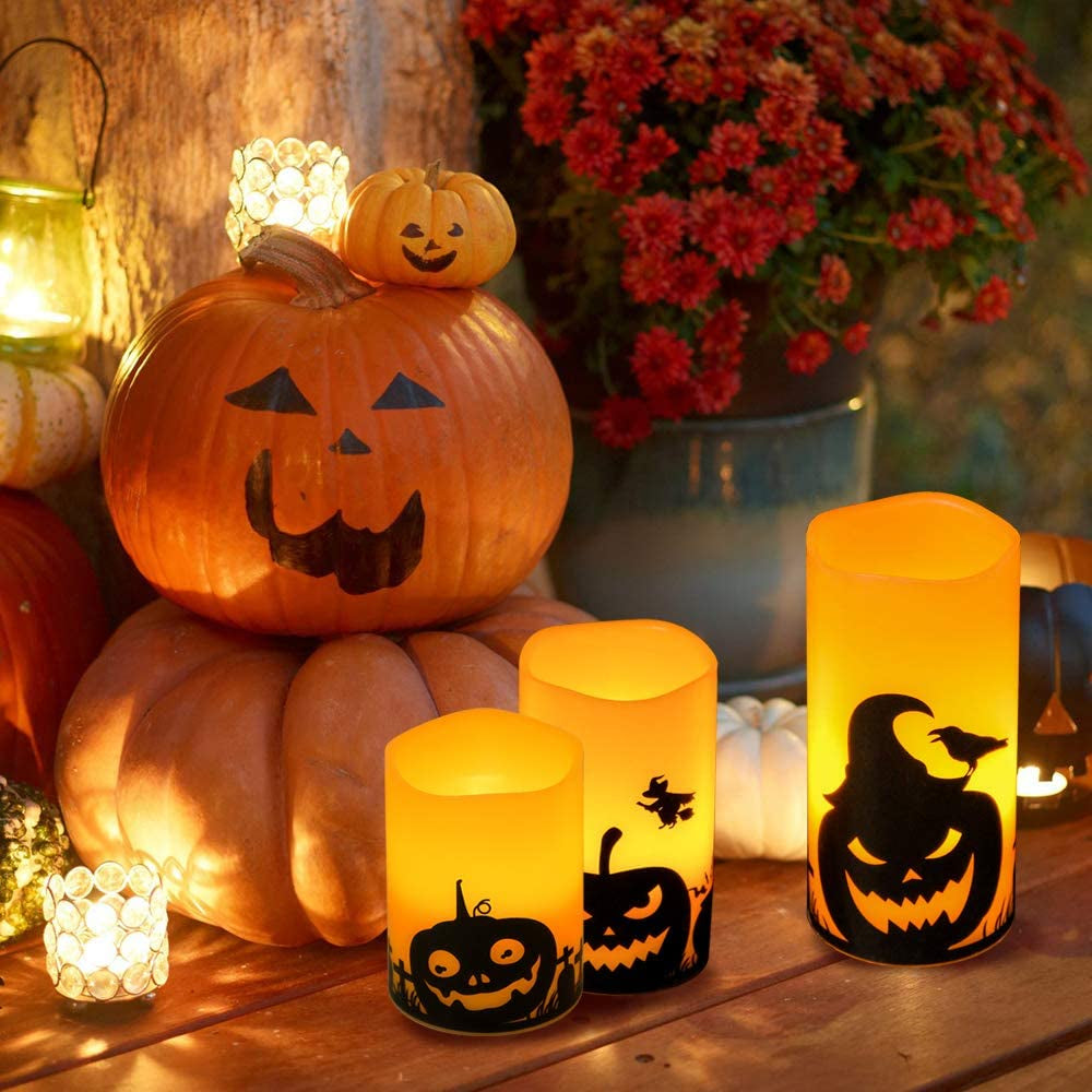 Pumpkin Halloween Flameless Candles Battery Operated with Timer