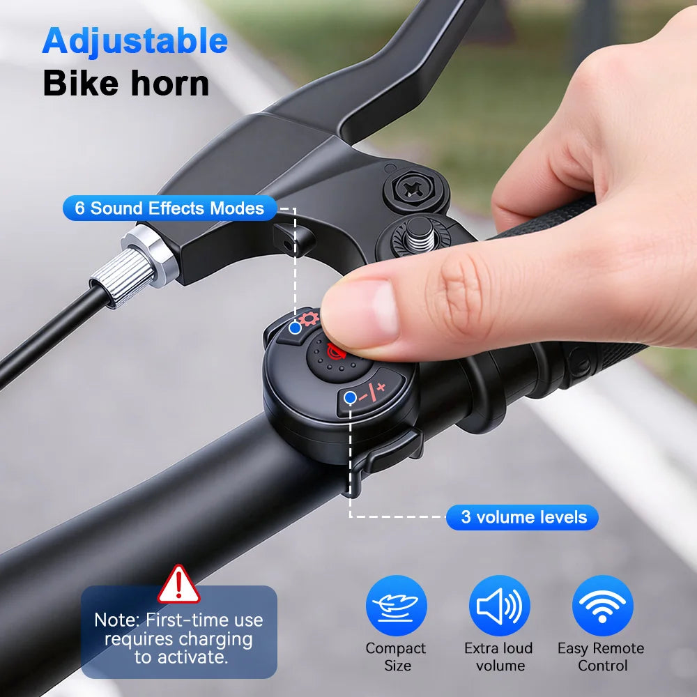 120Db Electric Bike Bell Rechargeable Bicycle Horn Remote Control Waterproof Cycling Scooter Warning Alarm Ring